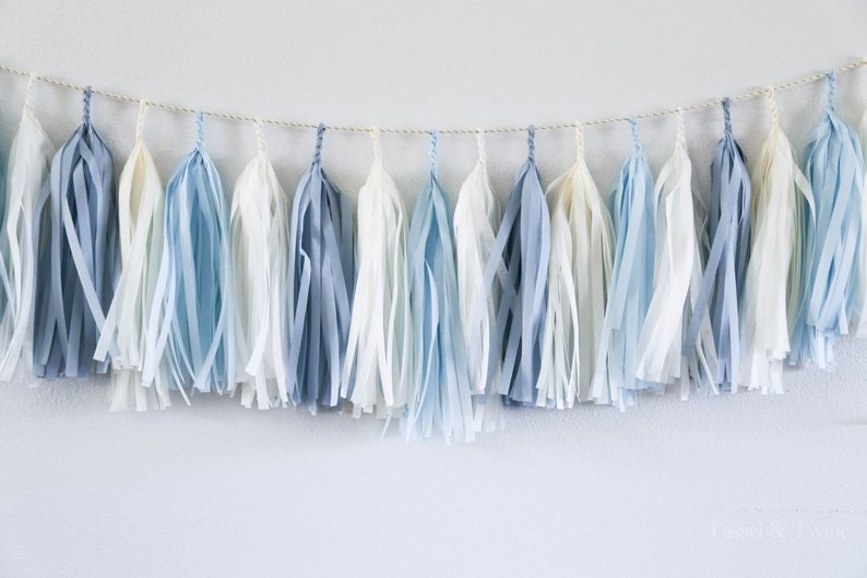 BABY BLUE tassel garland party decoration // wedding decor // baby shower image 2