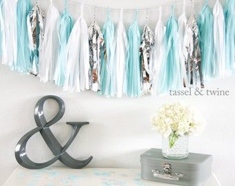 Aqua & Silver tassel garland // wedding and party decoration