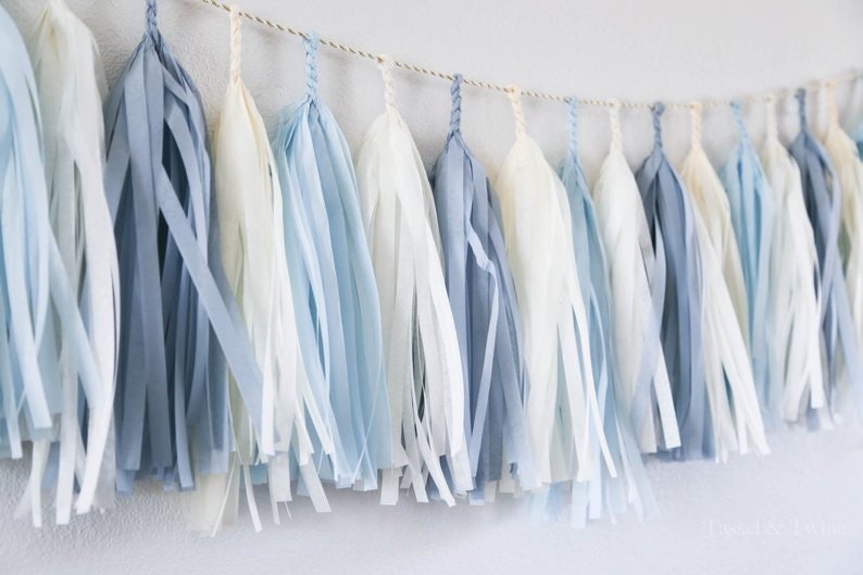 BABY BLUE tassel garland party decoration // wedding decor // baby shower image 3