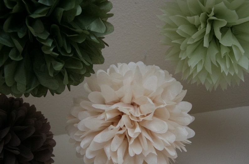 Earthy .. Wedding Decor / Ceremony / Bridal Shower Decor .. set of 7 Tissue Pom Poms image 3