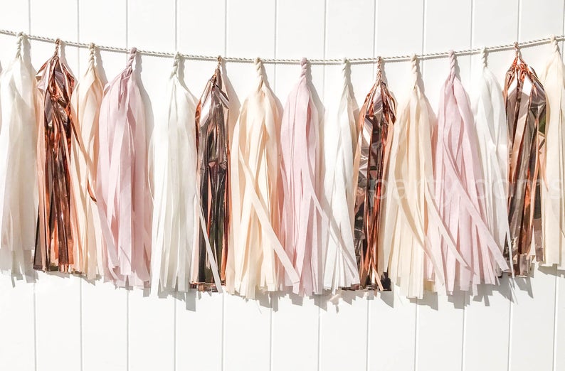 Blush, Champagne, & Rose gold tassel garland // wedding and party decoration// backdrop//birthday party image 1