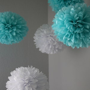 Aqua & White tissue poms image 3