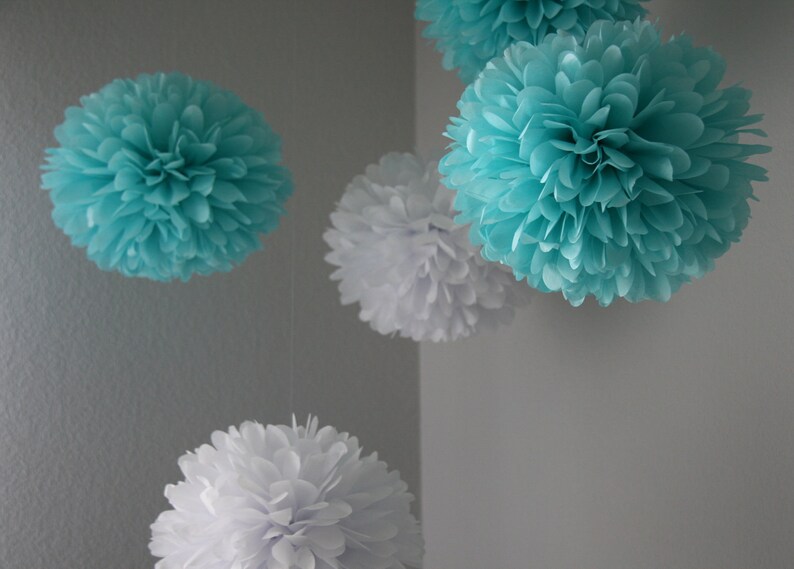 Aqua & White tissue poms image 3