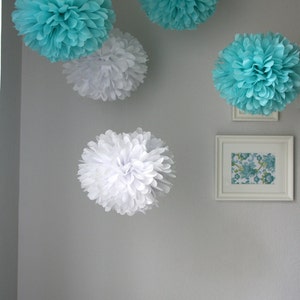 Aqua & White tissue poms image 4