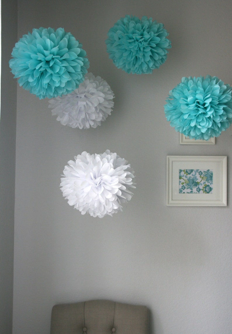 Aqua & White tissue poms image 4