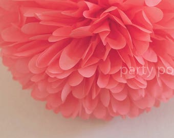 Coral Tissue Pom Pom .. Wedding Decoration / Bridal Shower / Birthday / Party Decoration / DIY