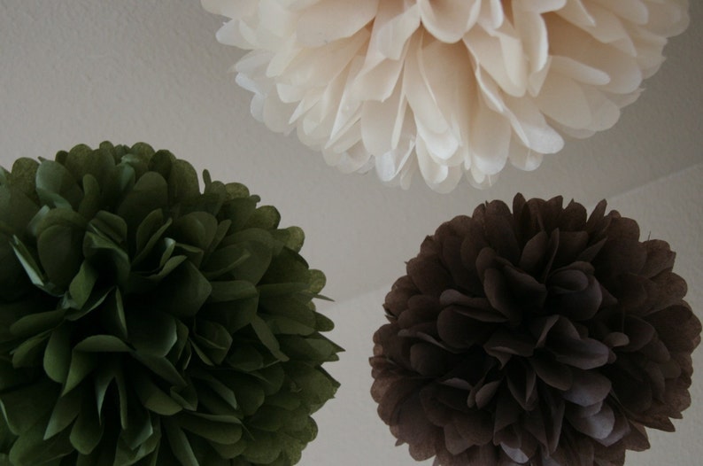 Earthy .. Wedding Decor / Ceremony / Bridal Shower Decor .. set of 7 Tissue Pom Poms image 4