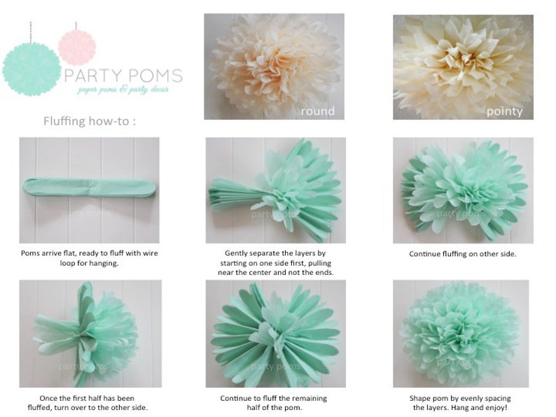Green Tissue Paper Pom Poms Wedding, Bridal Shower, Party Decorations image 3