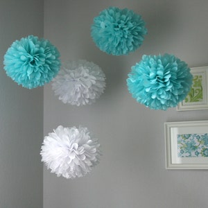 Aqua & White tissue poms image 2