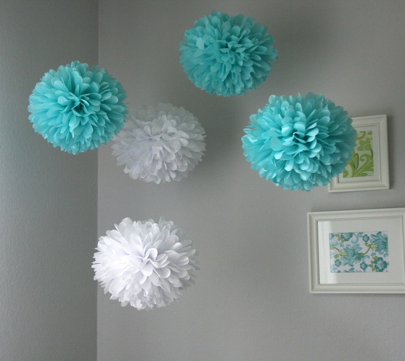 Aqua & White tissue poms image 2