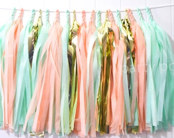 Peach Mint & Gold tassel garland // wedding//party decoration//backdrop