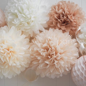 NEUTRALS tissue poms // wedding decoration // baby shower image 1
