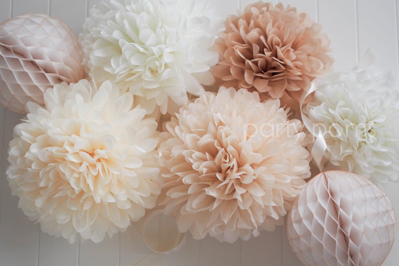 NEUTRALS tissue poms // wedding decoration // baby shower image 1