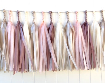 Shimmery misty rose, champagne, soft peach tassel garland // wedding and party decoration// backdrop//birthday party