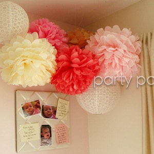 15 Tissue Pom Poms .. Weddings / Bridal Shower / Baby Shower / Baptism .. CUSTOM Colors image 2