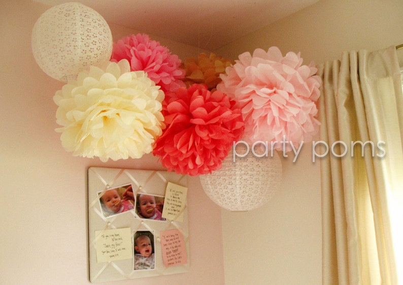 15 Tissue Pom Poms .. Weddings / Bridal Shower / Baby Shower / Baptism .. CUSTOM Colors image 2