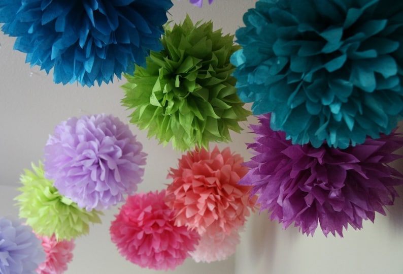 15 Tissue Pom Poms .. Weddings / Bridal Shower / Baby Shower / Baptism .. CUSTOM Colors image 4