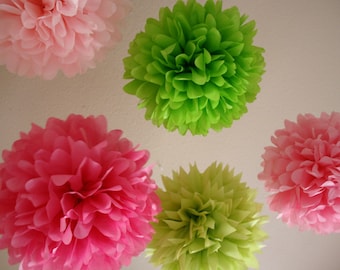 Girl Fun .. 5 Tissue Paper Poms for Birthday Party Decor / Wedding Decor / Nursery