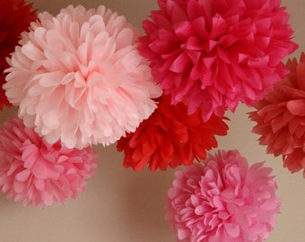 Pink Berry .. Party Pom Decor for Birthdays / Weddings / Showers / Baptism .. set of 7 Pom Poms