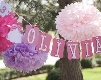 Princess .. 7 Tissue Paper Poms .. Wedding Decoration .. Birthday .. Bridal Shower