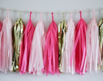 Pink & Gold tassel garland // wedding and party decoration