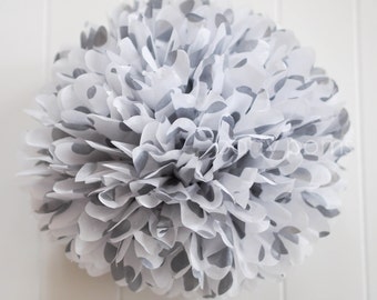 Metallic silver polka dot tissue pom pom .. New Years  / NYE .. Wedding Decoration