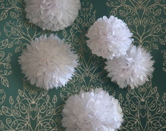 Wedding White - 5 Tissue Pom Poms For Wedding Reception Decoration and Bridal Shower