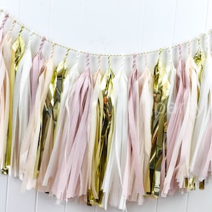 Blush, Champagne & Gold tassel garland // wedding and party decoration