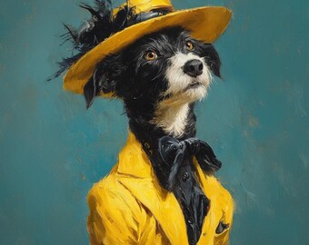 Mode huisdierportret | Moderne olieverfschilderijstijl | Stijlvolle honden- of kattenkunst | Hedendaagse huisdierkunst | Digitale download