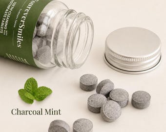 en comprimés de dentifrice au charbon et à la menthe | dentifrice sans plastique | Soins bucco-dentaires respectueux de l'environnement | Adapté aux voyages