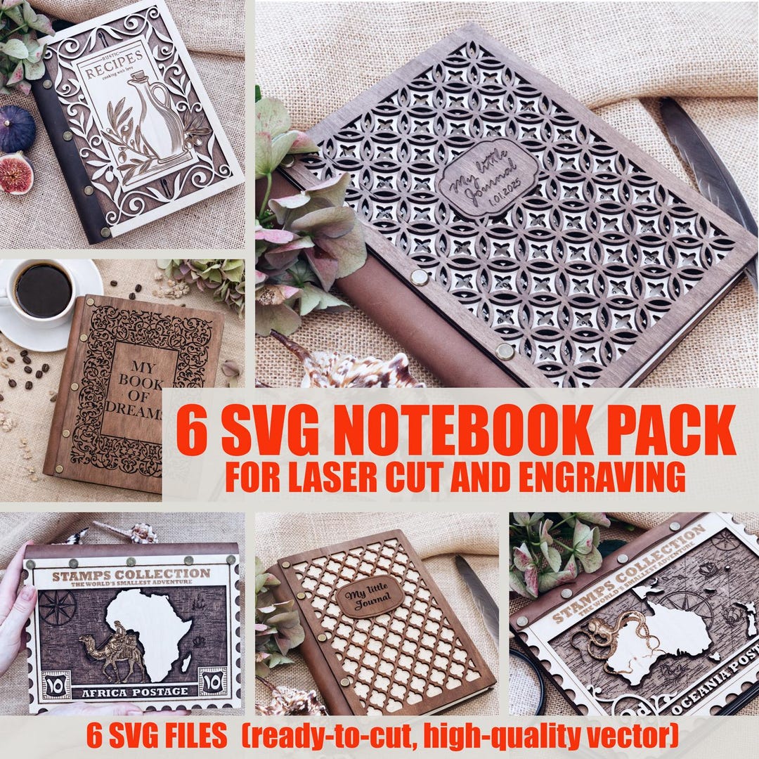 Notebook Binder Svg Laser Cut Journal SVG Bundle: Recipe Book, Travel Diary, Notebook ...