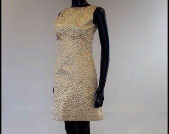 Original true vintage 1960s gold metallic lamé mini dress with bows - Size Small - Free Shipping Worldwide