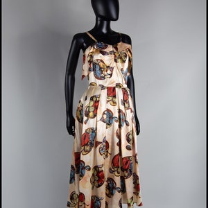Original vintage 1940s printed satin tea party dress Small