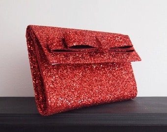 Red Glitter Bow Clutch Bag - FREE SHIPPING WORLDWIDE