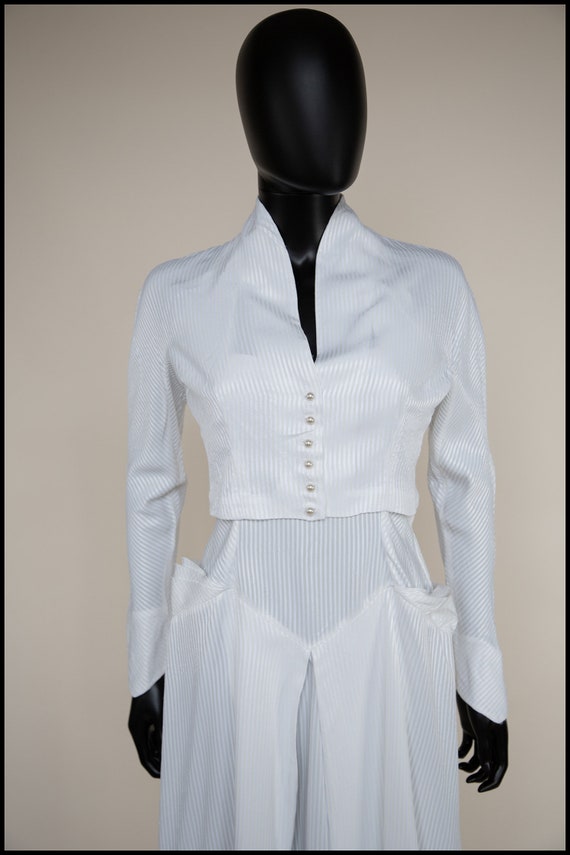 Original vintage 1950s white stripe satin wedding… - image 4