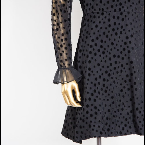 Vintage 1960s Black Devore Dot Ruffle shops Mini Dress With Sleeves - Size Small - Free shipping Worldwide