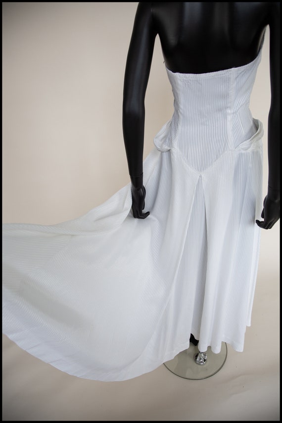 Original vintage 1950s white stripe satin wedding… - image 3