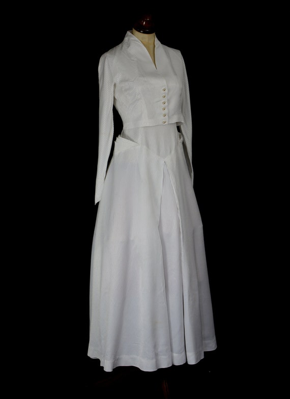 Original vintage 1950s white stripe satin wedding… - image 6