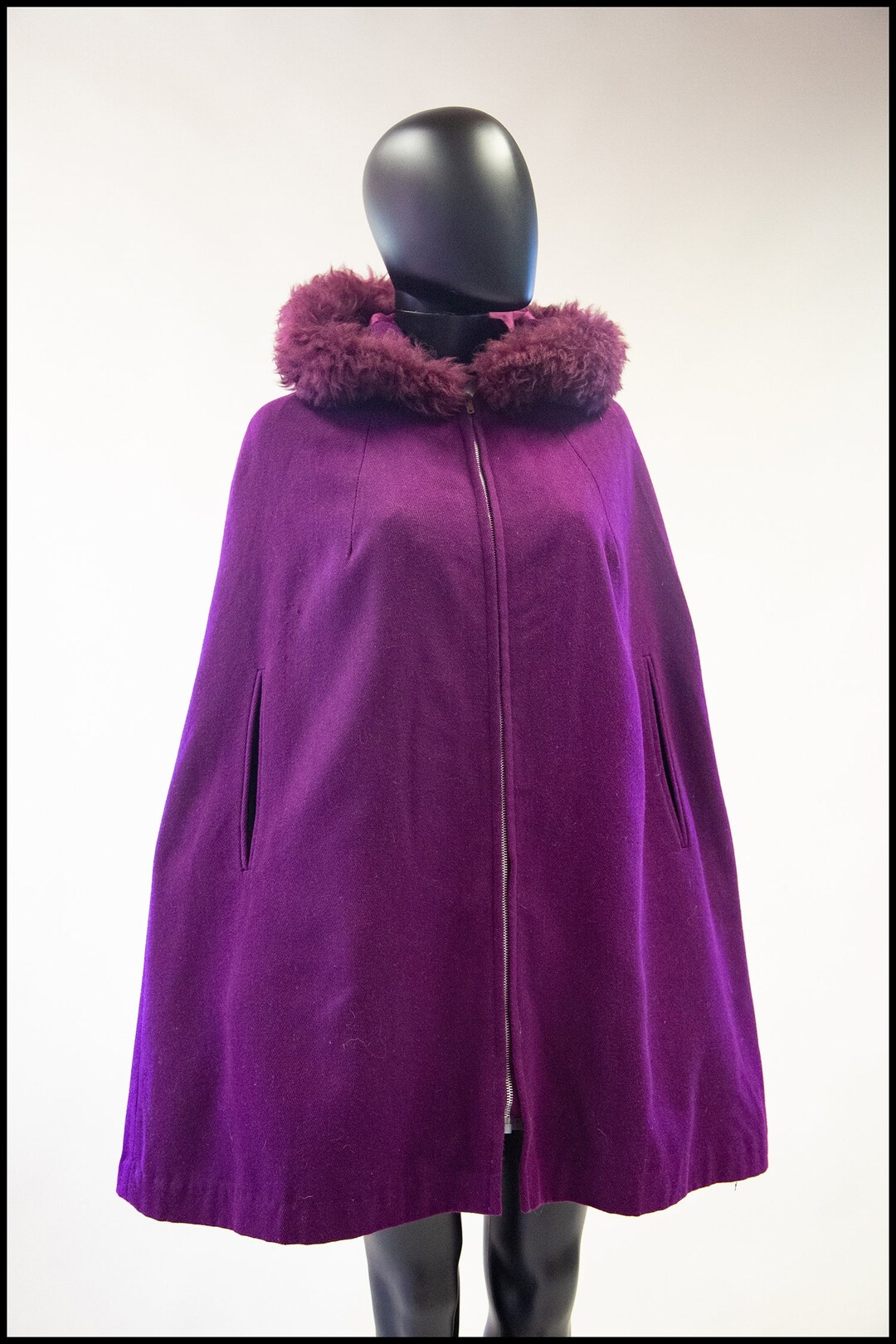 Original Vintage 1960s Purple Wool Cape With Faux Fur Trim Etsy