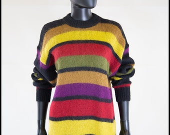 Original True Vintage 1980s Rainbow Stripe Mohair Sweater Dress - One Size - Free Shipping Worldwide