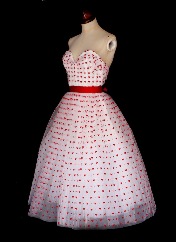 white dress with red love hearts