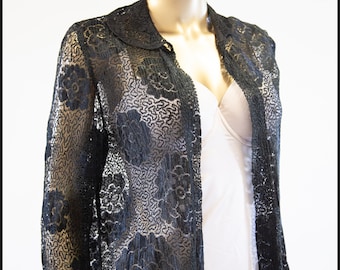 Original true vintage 1920s Black Floral Lace veste top - Taille Small Medium - Livraison gratuite dans le monde entier