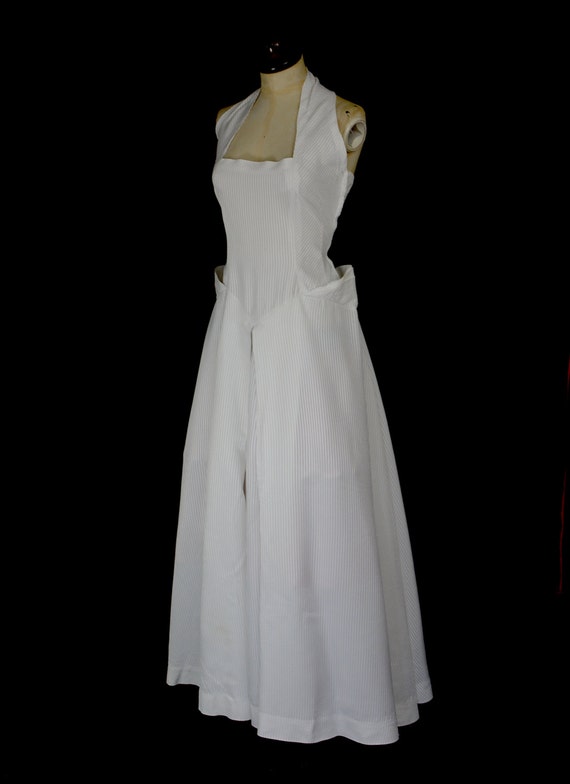 Original vintage 1950s white stripe satin wedding… - image 7