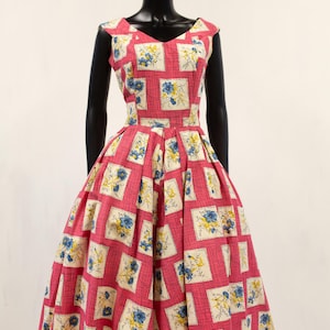 Original True Vintage 1950s Mid Century Print Full Skirt Dress and Bolero Set - Size Small