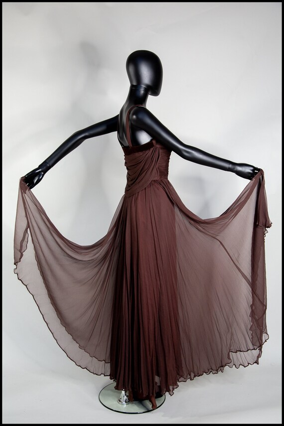 Vintage 1950s Dark Chocolate Brown Silk Chiffon Ma