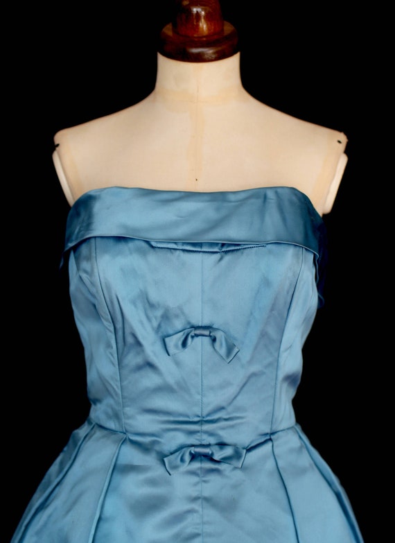Original vintage 1950s blue satin cocktail dress -