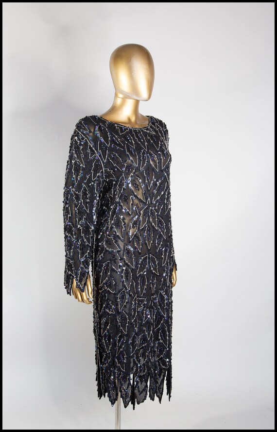 Vintage 1980s does 1920s Sequinned Silk Chiffon F… - image 4