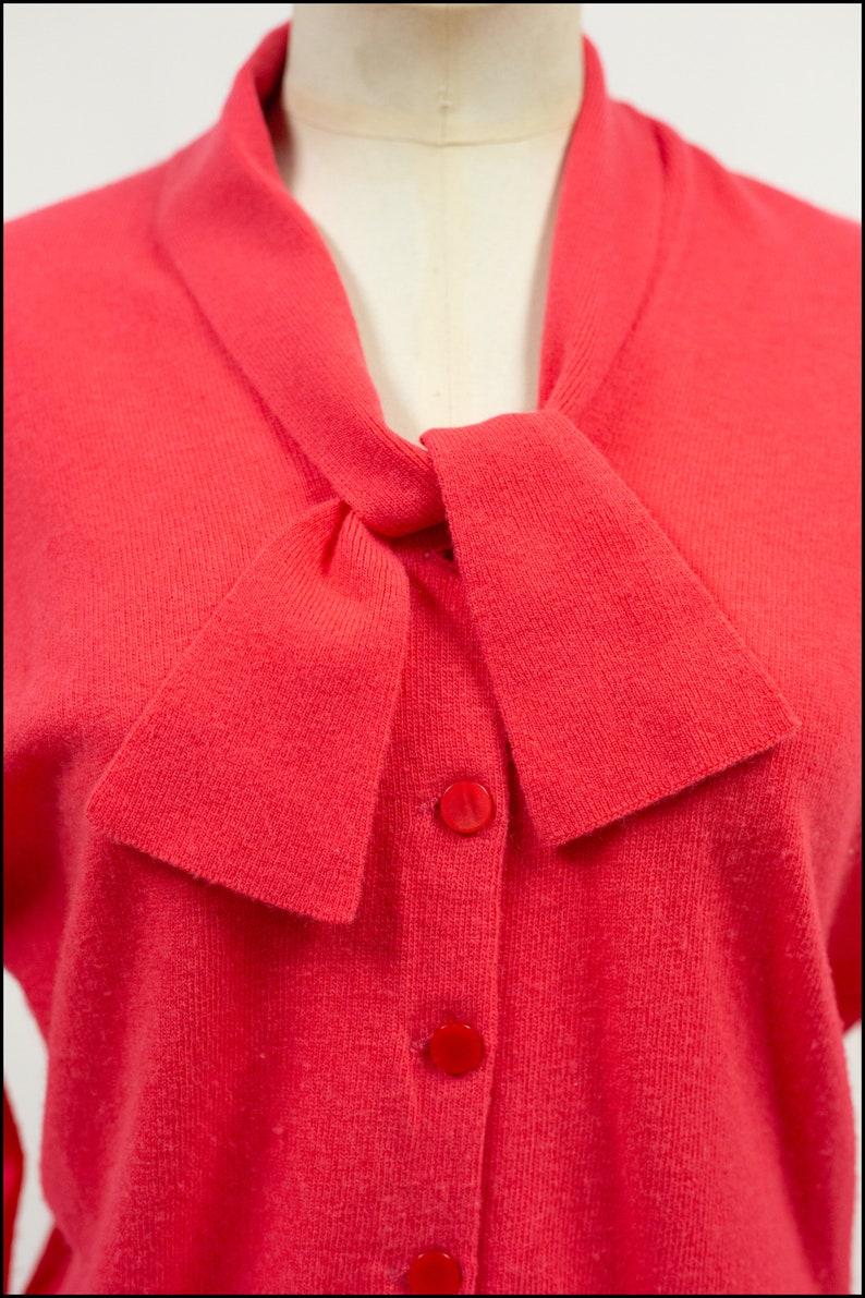 True Vintage Lambswool Pringle Bright Pink Bow Cardigan Size M Free Shipping Worldwide image 5