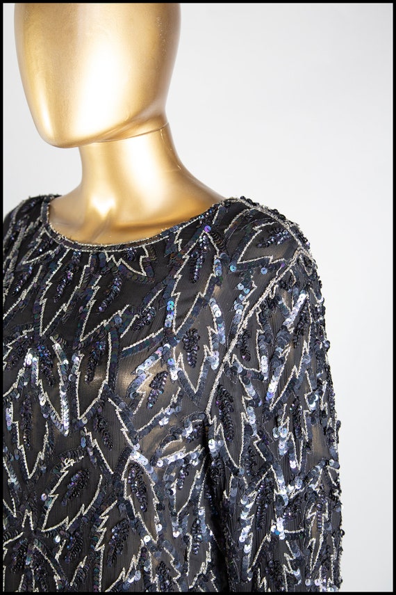 Vintage 1980s does 1920s Sequinned Silk Chiffon F… - image 7