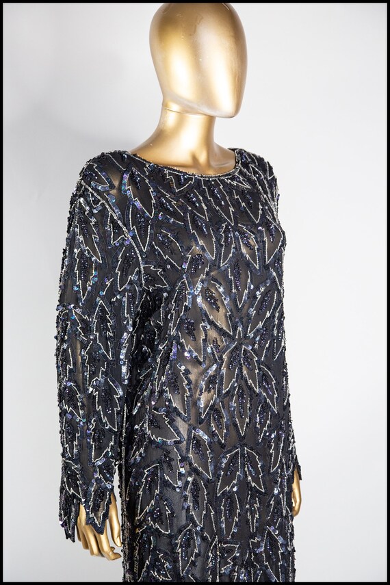 Vintage 1980s does 1920s Sequinned Silk Chiffon F… - image 3